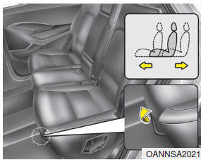 Hyundai Santa Fe: Rear seat adjustment. To move the seat forward or backward: