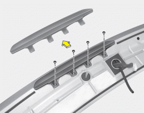 Hyundai Santa Fe: High mounted stop lamp replacement. 5.Remove the high mounted stop lamp assembly (A) after loosening the nuts and