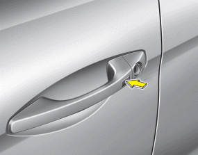 Hyundai Santa Fe: Operating door locks from outside the vehicle. • Doors can be locked and unlocked pressing the button of the outside door handle