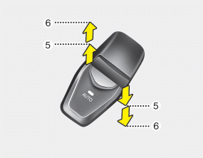 Hyundai Santa Fe: Power windows. Pressing down or pulling up the power window switch momentarily to the second