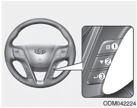 Hyundai Santa Fe: LCD Display Control. The LCD display modes can be changed by using the control buttons on the steering