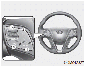 Hyundai Santa Fe: Steering wheel audio control. The steering wheel may incorporate audio control buttons.