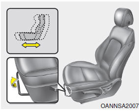 Hyundai Santa Fe: Front seat adjustment - Manual. To move the seat forward or rearward: