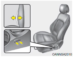 Hyundai Santa Fe: Front seat adjustment - Manual. 1. Press the front portion of the switch to increase support or the rear portion