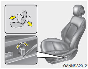 Hyundai Santa Fe: Front seat adjustment - Power. 1. Push the control switch forward or backward to move the seatback to the desired