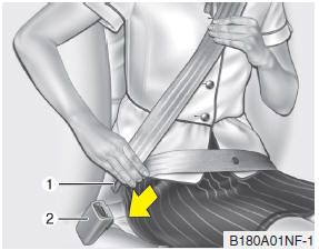 Hyundai Santa Fe: Seat belt restraint system. To fasten your seat belt: