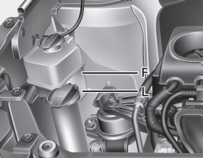 Hyundai Santa Fe: Checking the coolant level. Check the condition and connections of all cooling system hoses and heater hoses.