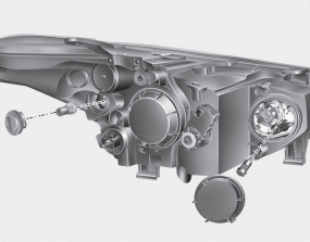 Hyundai Santa Fe: Headlamp, Front position lamp, Front turn signal lamp, Front fog lamp bulb replacement. 1. Open the hood.