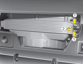 Hyundai Santa Fe: Filter replacement. 3. Remove the climate control air filter case by pulling out both sides of the