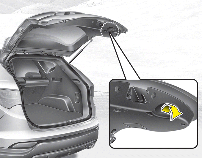 Hyundai Santa Fe: Closing the tailgate. To close the tailgate, lower and push down the tailgate firmly. Make sure that