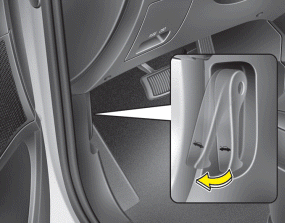 Hyundai Santa Fe: Opening the hood. 1. Pull the release lever to unlatch the hood. The hood should pop open slightly.