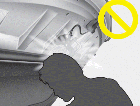 Hyundai Santa Fe: Opening the hood. When you check the engine compartment, please make sure your head is not injured