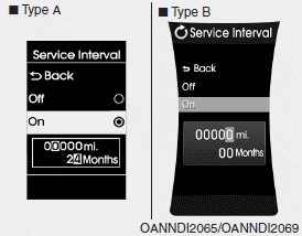 Hyundai Santa Fe: User Settings Mode. On this mode, you can activate the service interval function with mileage (mi.