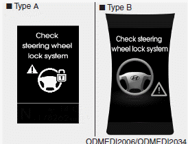 Hyundai Santa Fe: Warning Messages.  This warning message illuminates if the steering wheel does not lock normally