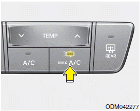 Hyundai Santa Fe: Heating and air conditioning. To operate the MAX A/C, turn the fan speed control knob to the right to maximum