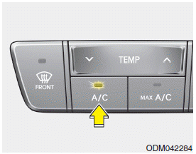 Hyundai Santa Fe: Heating and air conditioning. Press the A/C button to turn the air conditioning system on (indicator light