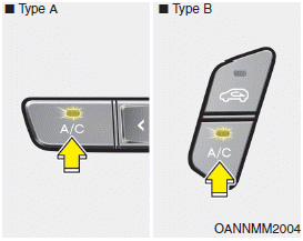 Hyundai Santa Fe: Manual heating and air conditioning. Push the A/C button to turn the air conditioning system on (indicator light will