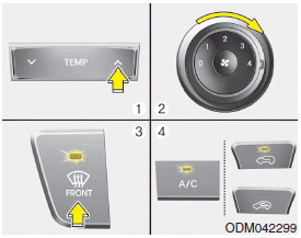 Hyundai Santa Fe: Manual climate control system. 1. Set the temperature to the extreme hot position.