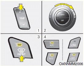 Hyundai Santa Fe: Automatic climate control system. 1. Set the temperature to the extreme hot (HI) position.