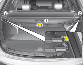 Hyundai Santa Fe: Cargo security screen. 1. Pull the cargo security screen towards the rear of the vehicle by the handle