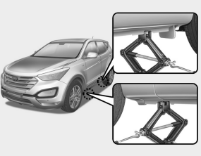 Hyundai Santa Fe: Changing tires. 7. Place the jack at the front or rear jacking position closest to the tire you