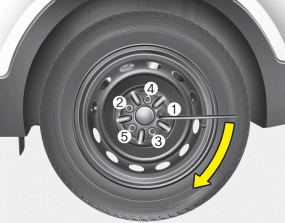 Hyundai Santa Fe: Changing tires. Then position the wrench as shown in the drawing and tighten the wheel nuts.