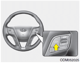 Hyundai Santa Fe: To set cruise control speed. 1. Press the CRUISE button on the steering wheel to turn the system on. The CRUISE