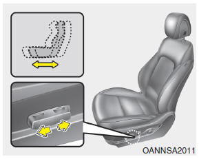 Hyundai Santa Fe: Front seat adjustment - Power. 1. Push the control switch forward or backward to move the seat to the desired