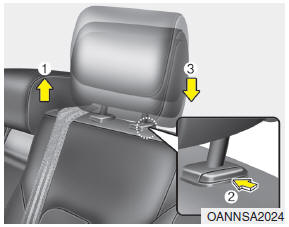 Hyundai Santa Fe: Rear seat adjustment. To raise the headrest :
