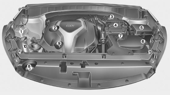 Hyundai Santa Fe: Engine compartment. Gasoline 2.0L TURBO GDI