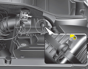 Hyundai Santa Fe: Air cleaner Hyundai Santa Fe: Air cleaner. 1. Loosen the air cleaner cover attaching clips and open the cover.